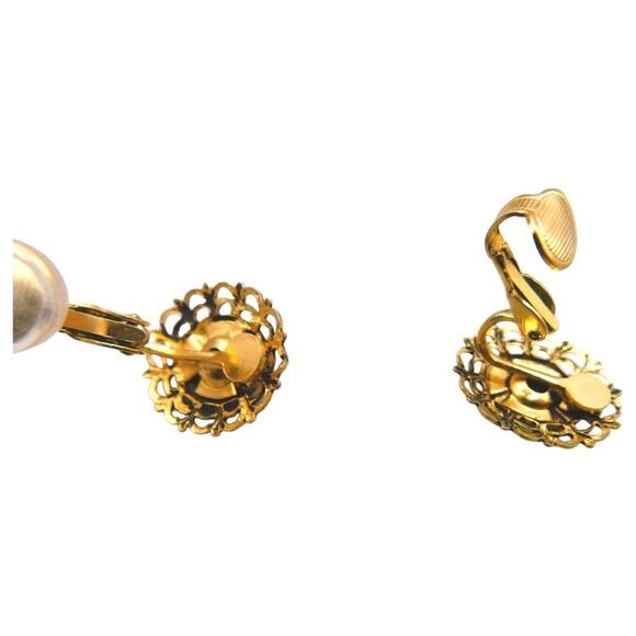 Vintage Clip On Agate Earrings Green Clustered Chips Filigree Gold Tone - Picture 11 of 11